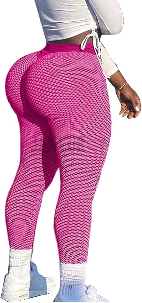 JANVUR Women's Anti Cellulite Ruched Butt Lifting Leggings Booty Lifting Tummy Control Yoga Pants High Waist Textured Workout Tights Pink