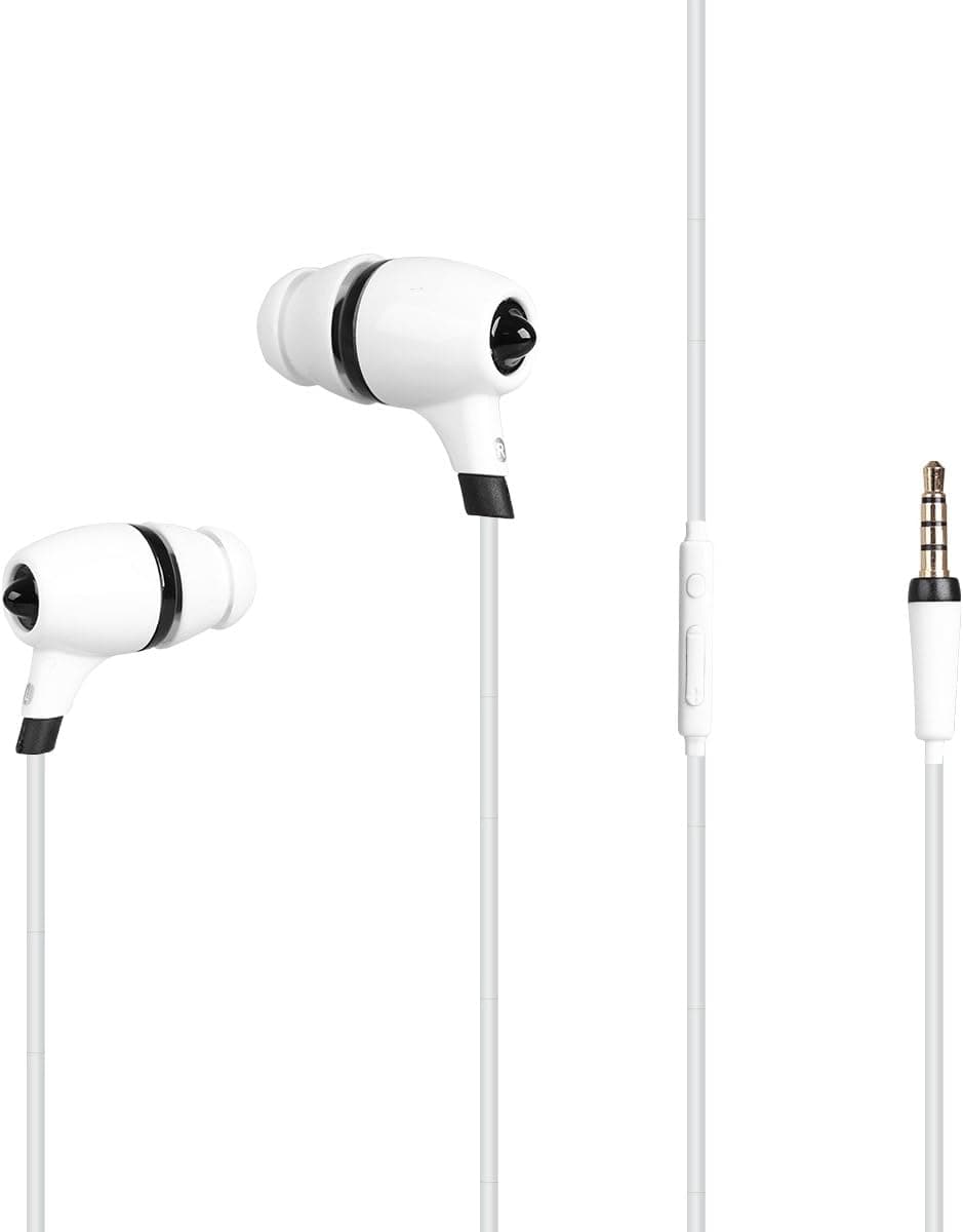 Magenta Sports Headphones in-Ear Stereo Earphones Earphones Noise Reduction with Microphone, Camera Headphones (White)