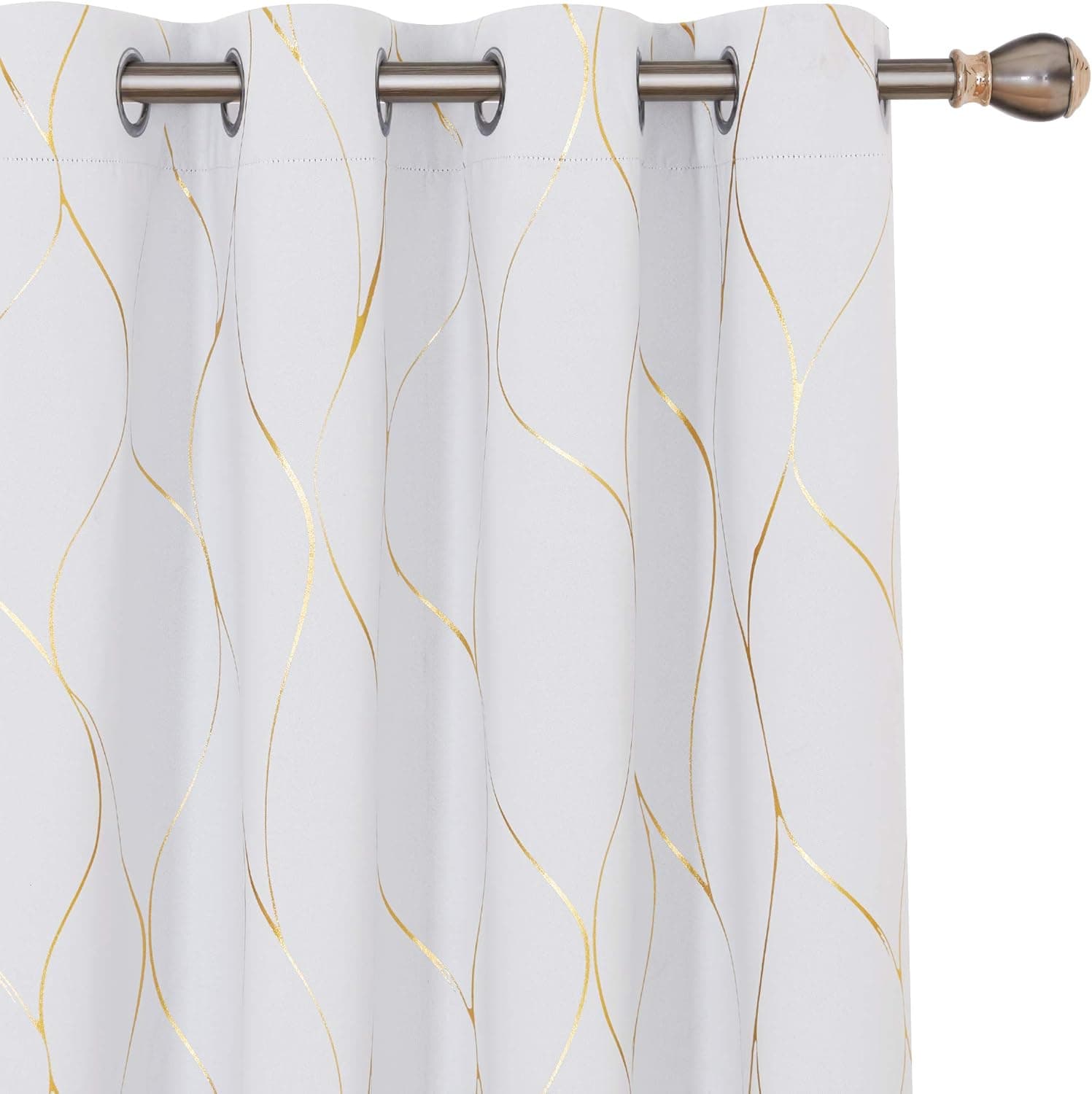 Deconovo Wave Printed Thermal Insulated Blackout Curtains, Room Darkening Energy Efficient Panel, Grommet Drapes for Bedroom (52W x 96L Inch, 2 Panels, Greyish White)