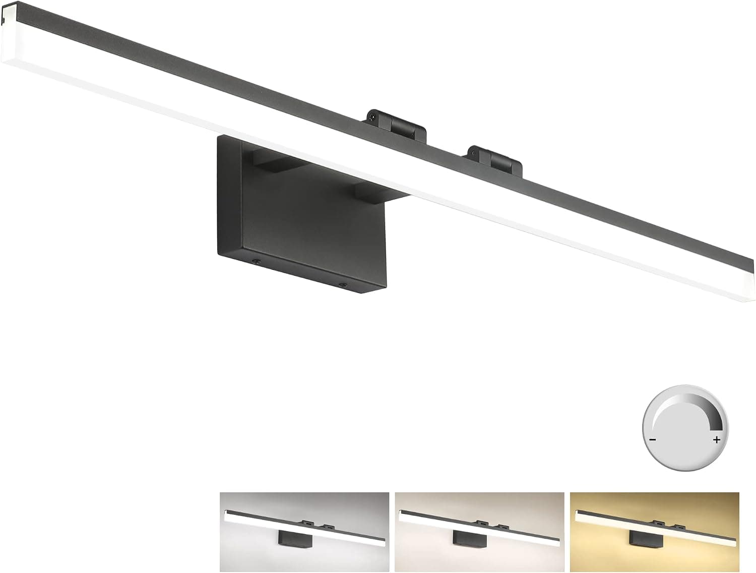 SOLFART 39.4 Inch 3 Color Temperature Dimmable Vanity Light Black Bathroom Vanity Light Over Mirror Modern LED Adjustable Lighting Color 3000K/ 4500K/ 6000K
