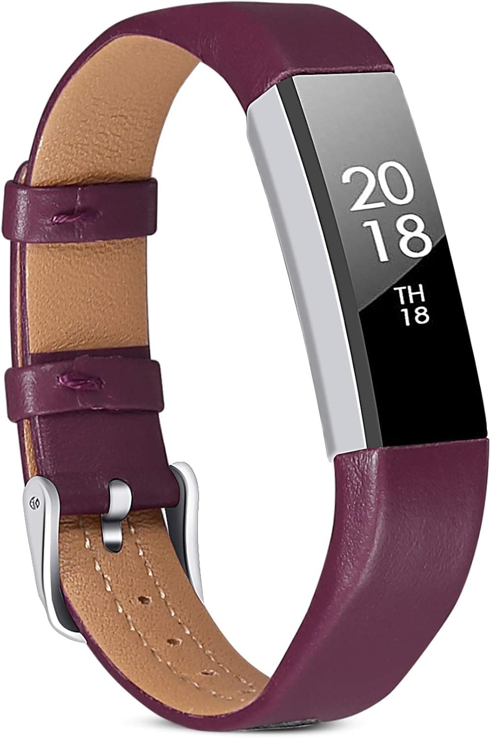 ESeekGo Band Compatible with Fitbit Alta/Alta HR/Fitbit Ace Band, Classic Retro Genuine Leather Strap with Metal Connector for Alta Fitness Tracker, Men and Women (Wine Red with Black)