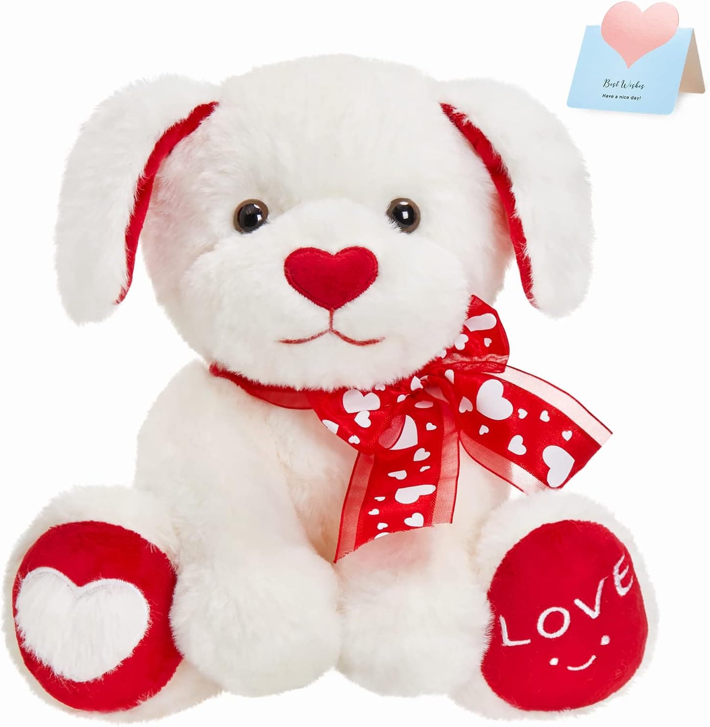 BSTAOFY Mother's Day Dog Stuffed Animal Romantic White Puppy Soft Plush Toy with Love Heart and Bow Tie, Valentines Birthday Gifts for Toddler Kids Girls, 12''