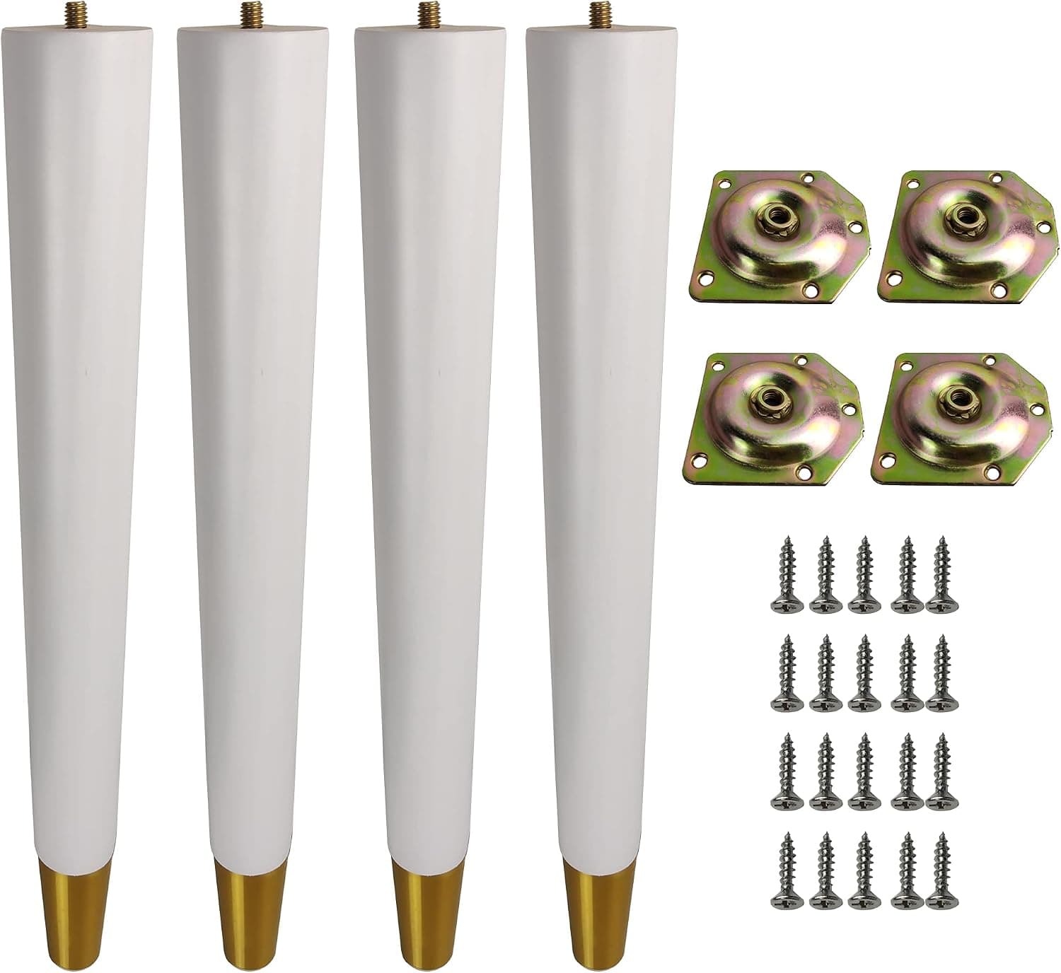 Coffee table legs 16 inch for furniture set of 4 tapered gold feet with anglegs mounting plates modern light luxury design replacement leg for DIY furniture cofee table side table etc (16 inch, White)