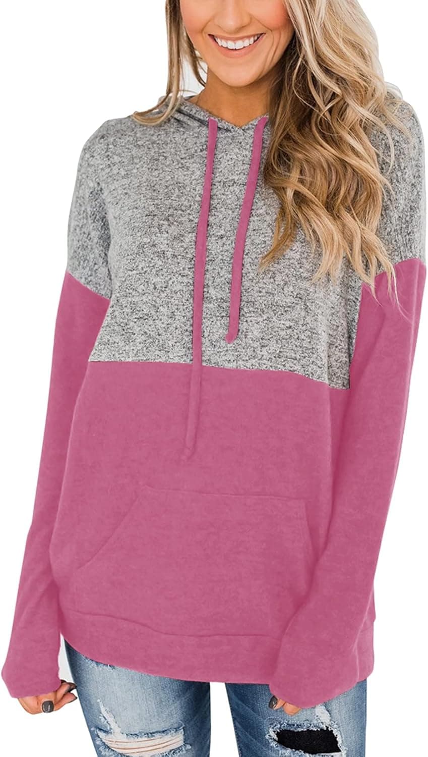Vivitulip Women's Long Sleeve Pullover Hoodies Lightweight Color Block Sweatshirts Casual Comfy Fall Tops Tunics