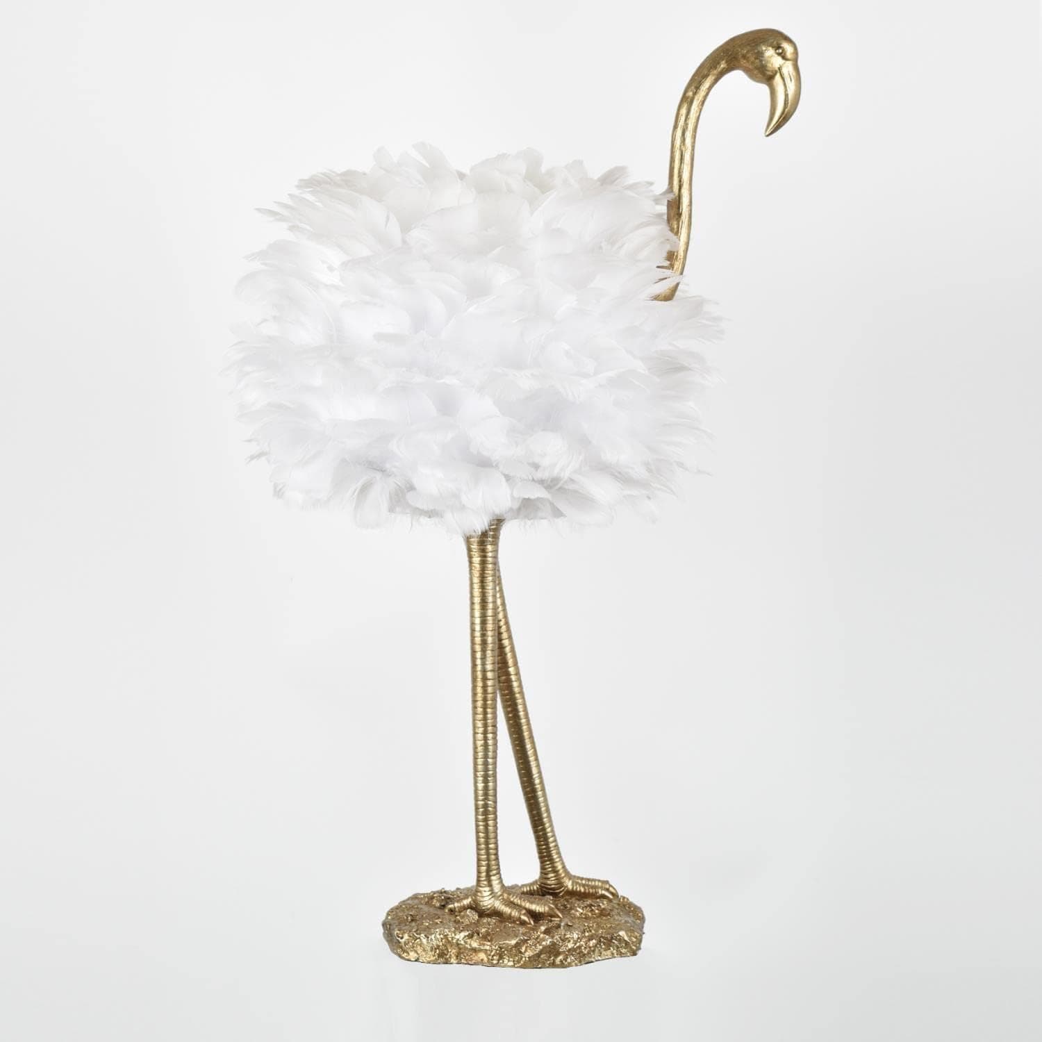Evolution Charleston Flamingo Resin Lamp with Feather Shade in Gold