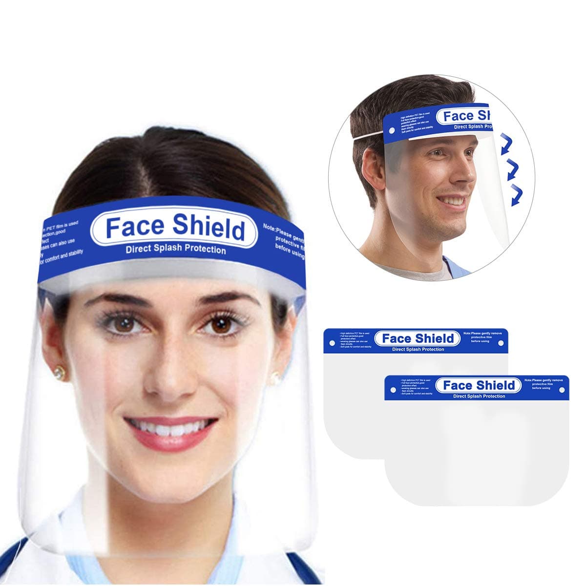 Plastic Face Cover Full Face Protect Eyes and Face with Adjustable Elastic Band 2pcs Reusable for Men Women
