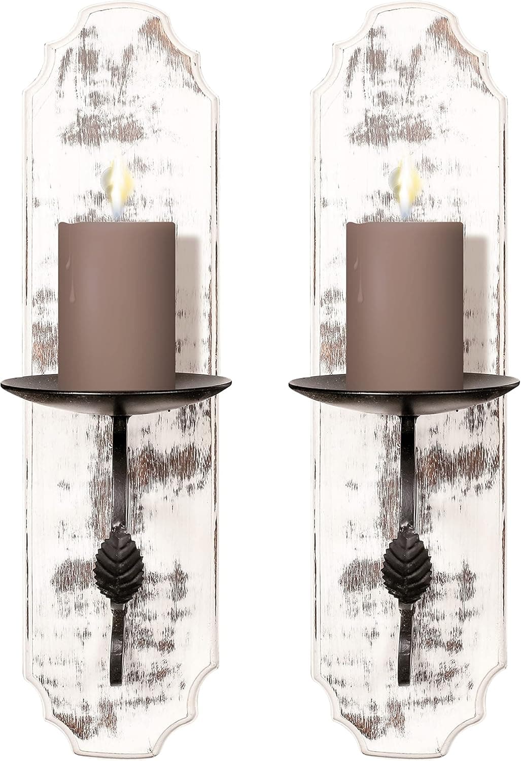 Wallmounted Pillar Candle Sconce,Wall Mount Rustic Candleholders, Wood Candle Holders,Floating Shelves,Hanging Shelf,Farmhouse Wall Décor,Large Wooden Handmade Sconces-15.5x4x6 White Wash Set of 2