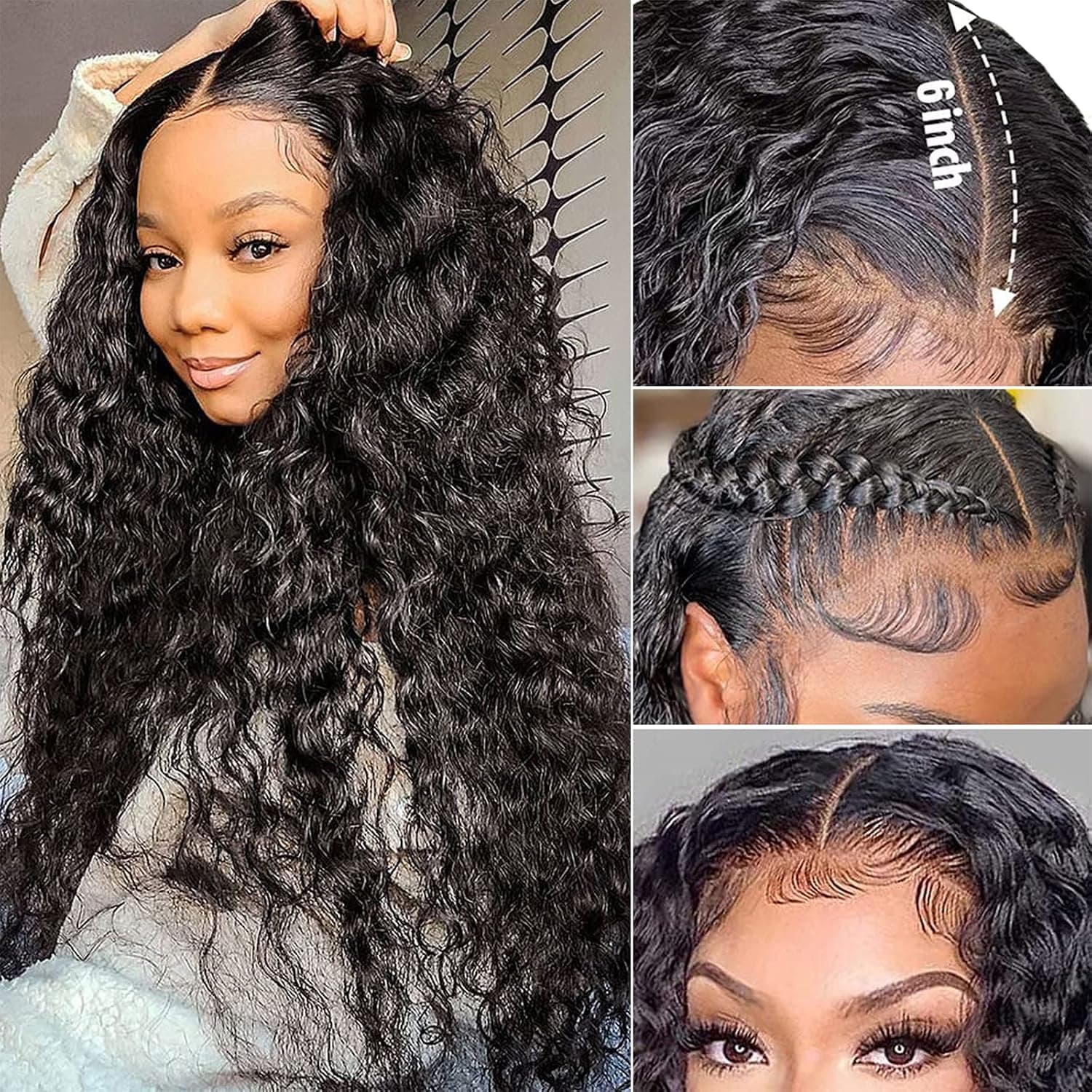 Poghes 13x6 Water Wave Lace Front Wigs Human Hair 180% Density HD Lace Front Wigs Human Hair Pre Plucked Wigs For Black Women Human Hair Deep Wave Lace Front Wigs Human Hair with Baby Hair (24 Inch)