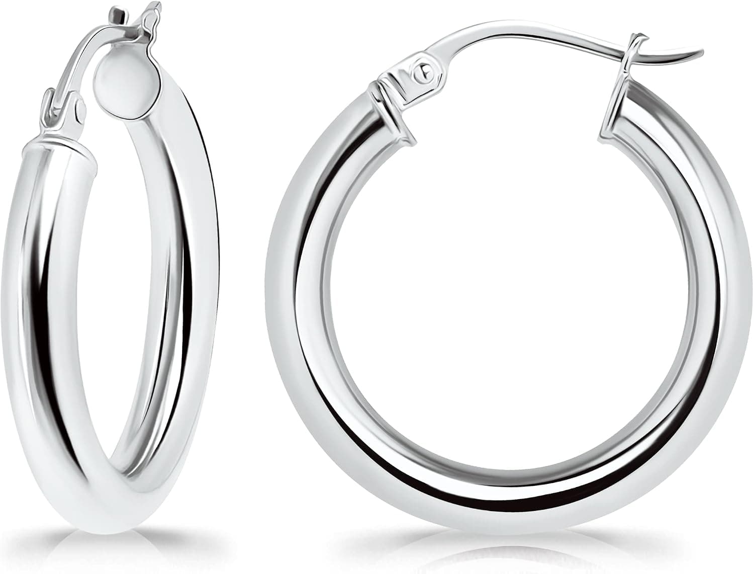 Sterling Silver Polished Finish Round-Tube Hoop Earrings 3mm Wide 15mm-30mm Diameter