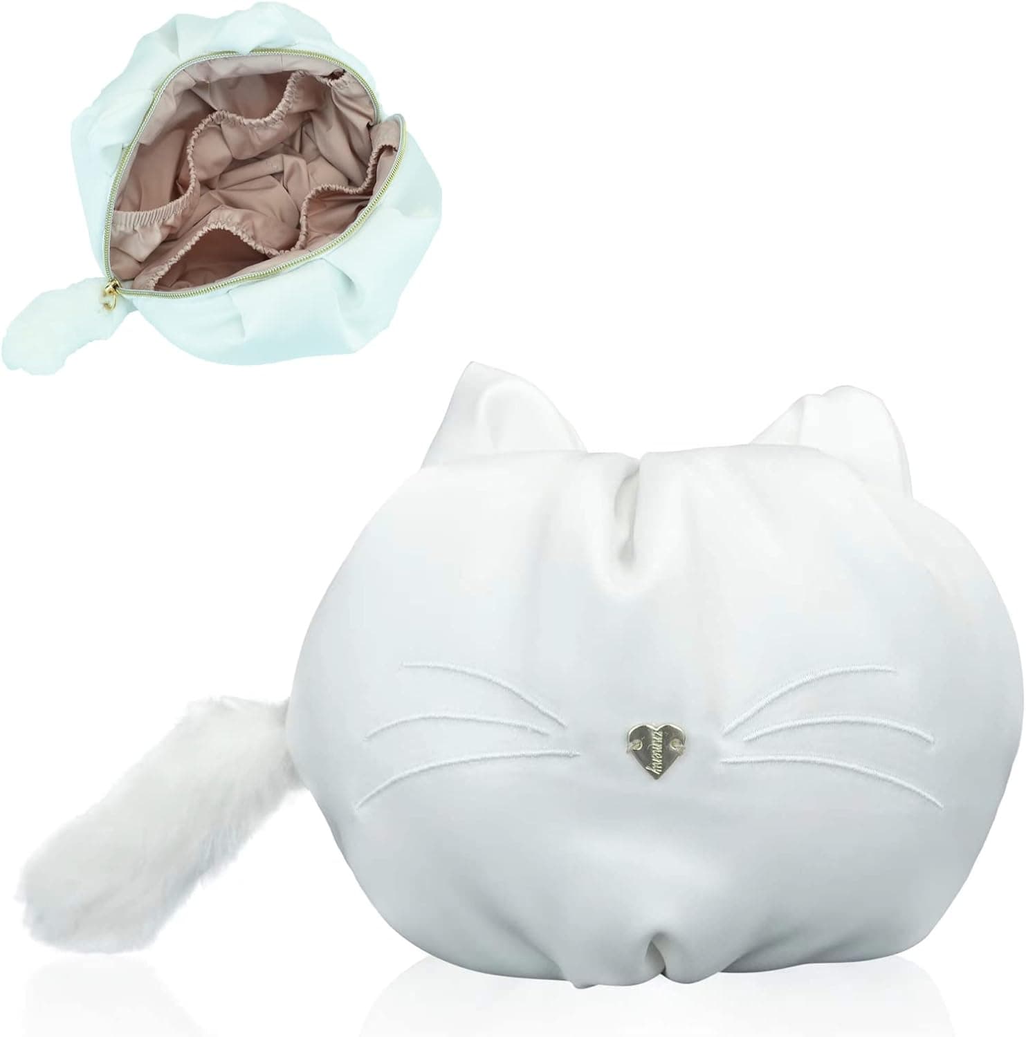 znmeny Makeup Bag Cosmetic Pouch, Small Makeup Purse Toiletry Bag, Makeup Travel Bag Organizer for Cosmetic Accessories, Cat Shaped Pouch Gift for Women Girls (white)