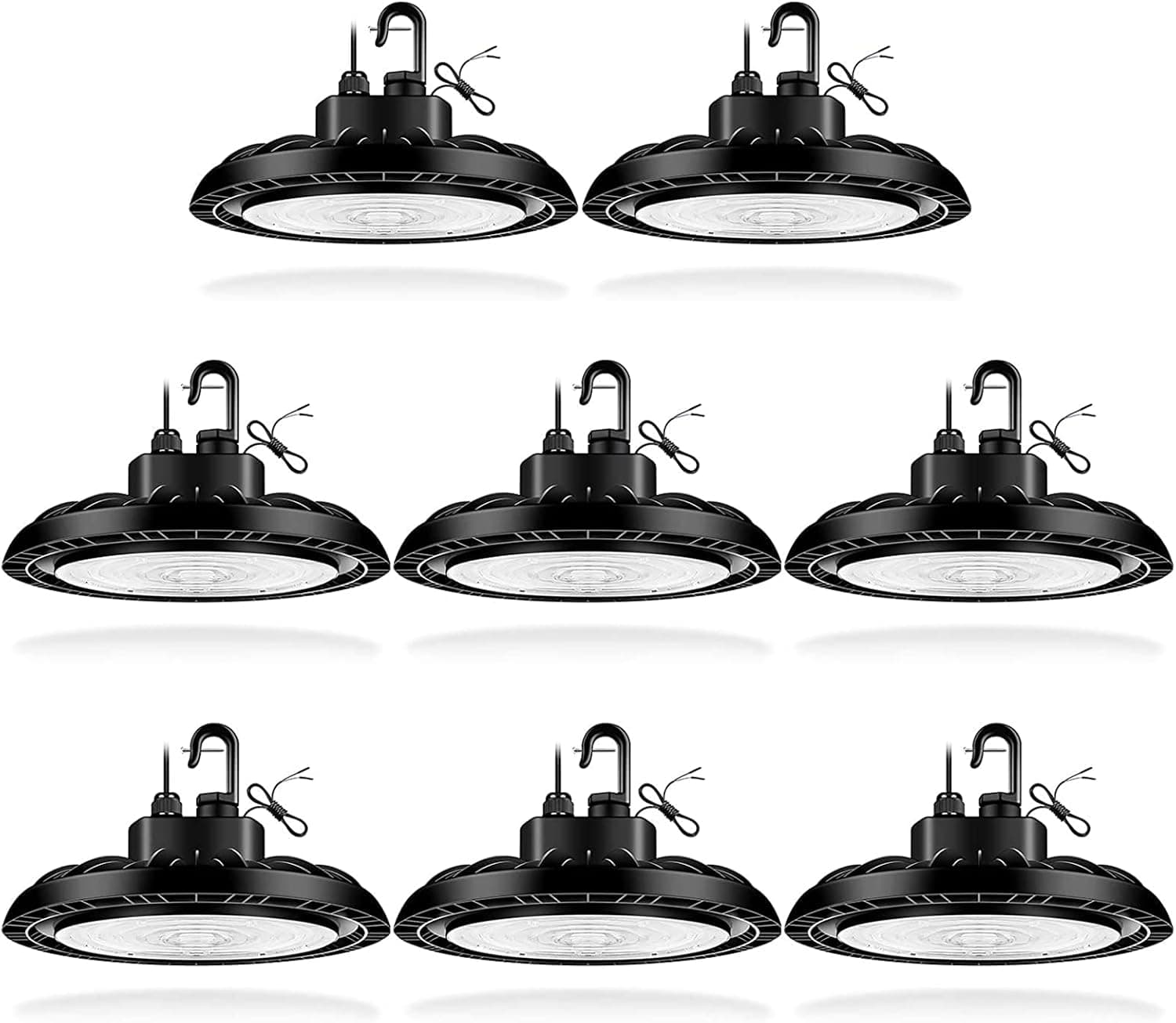 CINOTON 150W UFO LED High Bay Lights with Self-wiring, 22500LM[600W HID/HPS Equiv.] IP65 Waterproof Commercial Bay Lighting for Factory Stadium Gyms 100-277V Universal ETL Listed 5000K-Daylight 8 Pack