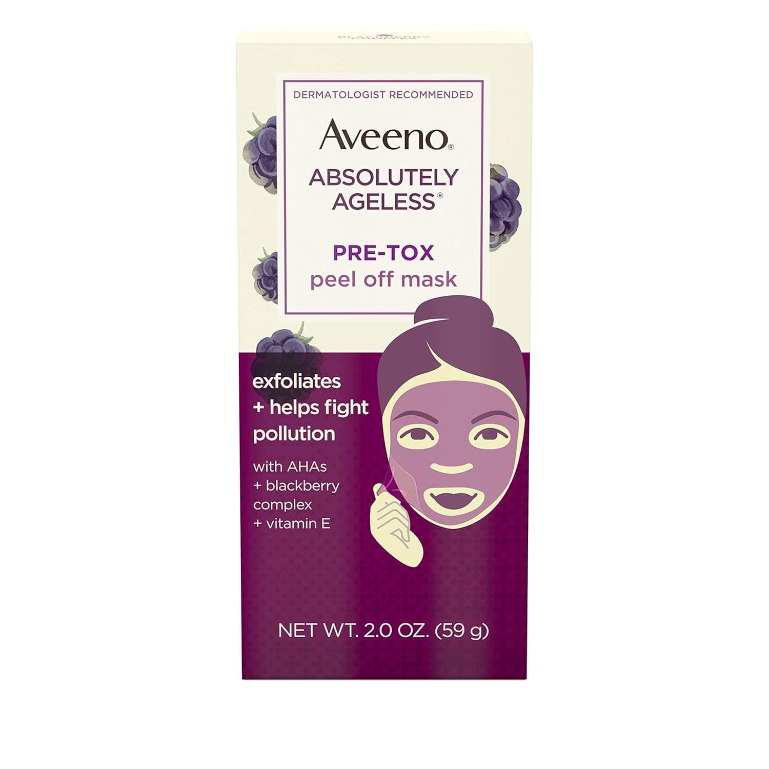 Aveeno Absolutely Ageless Pre-Tox Peel Off Antioxidant Face Mask with Alpha Hydroxy Acids, Vitamin E & Blackberry Complex, Non-Comedogenic, Paraben- & Phthalate-Free, 2.0 oz
