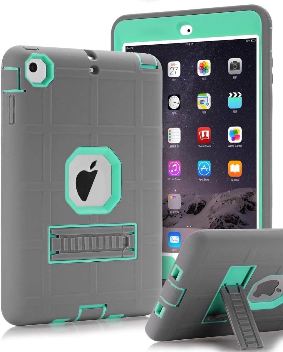 iPad Mini Case,iPad Mini 2 Case,iPad Mini 3 Case,TOPSKY [Sincerity Series] [Kickstand Feature],Shock-Absorption High Impact Resistant Hybrid Three Layer Defender Case for iPad Mini 1,2,3, Grey/Green