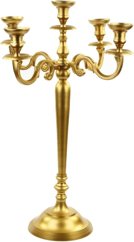 Koyal Wholesale 5 Arm Metal Candelabra Candle Holder Centerpiece, 30" Gold