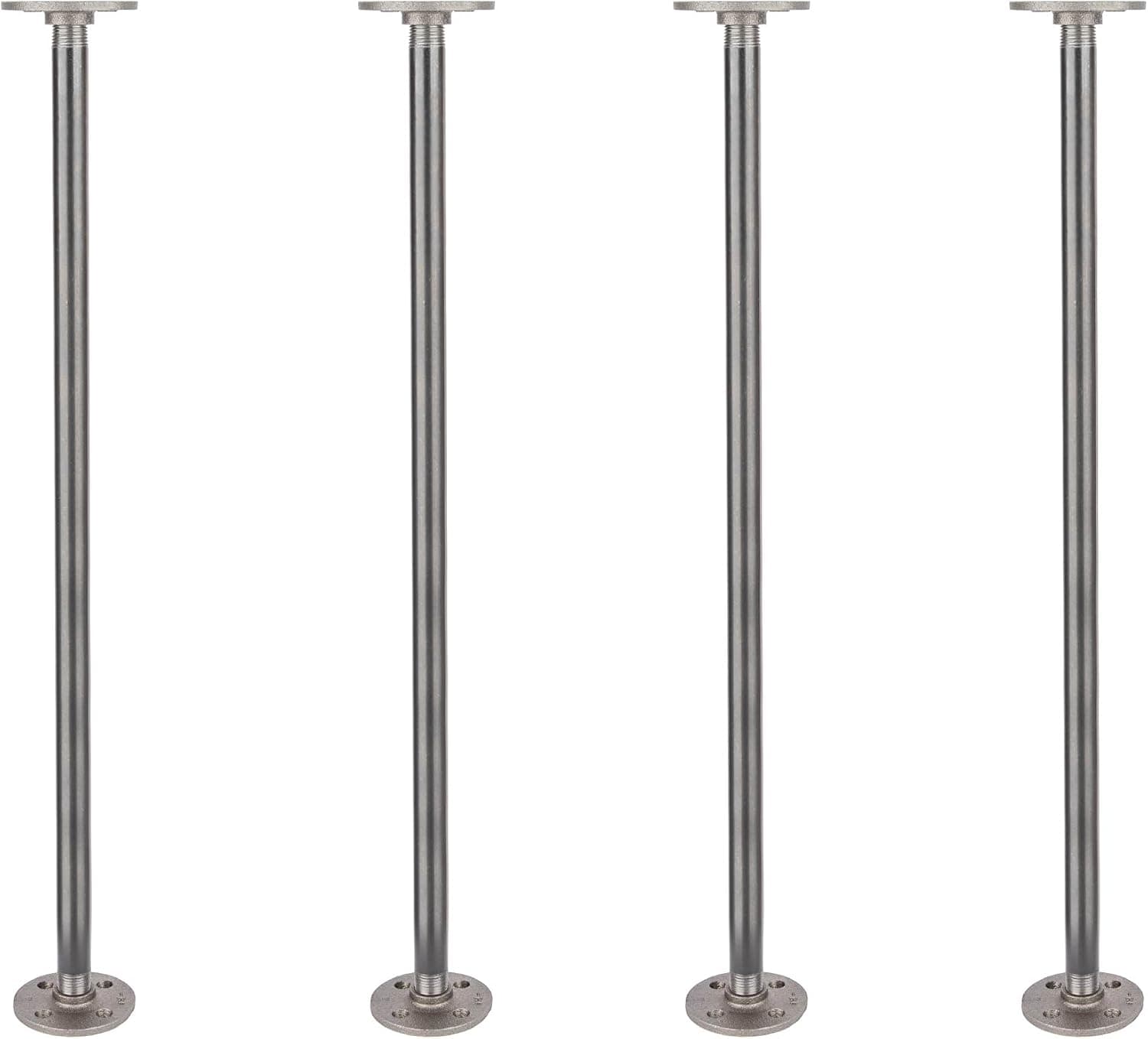 PIPE DECOR ½ in. x 24 in. Round Flange Pipe Table Legs (4 Pack), Industrial Steel Grey Fittings and Authentic Steel Plumbing Pipe, DIY Side Table Leg Kit with Hardware