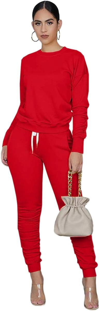 Sweatsuit for Women Set 2 Piece Outfits Jogging Suits Joggers Sets Track Suit Matching Outfit Loungewear Red M