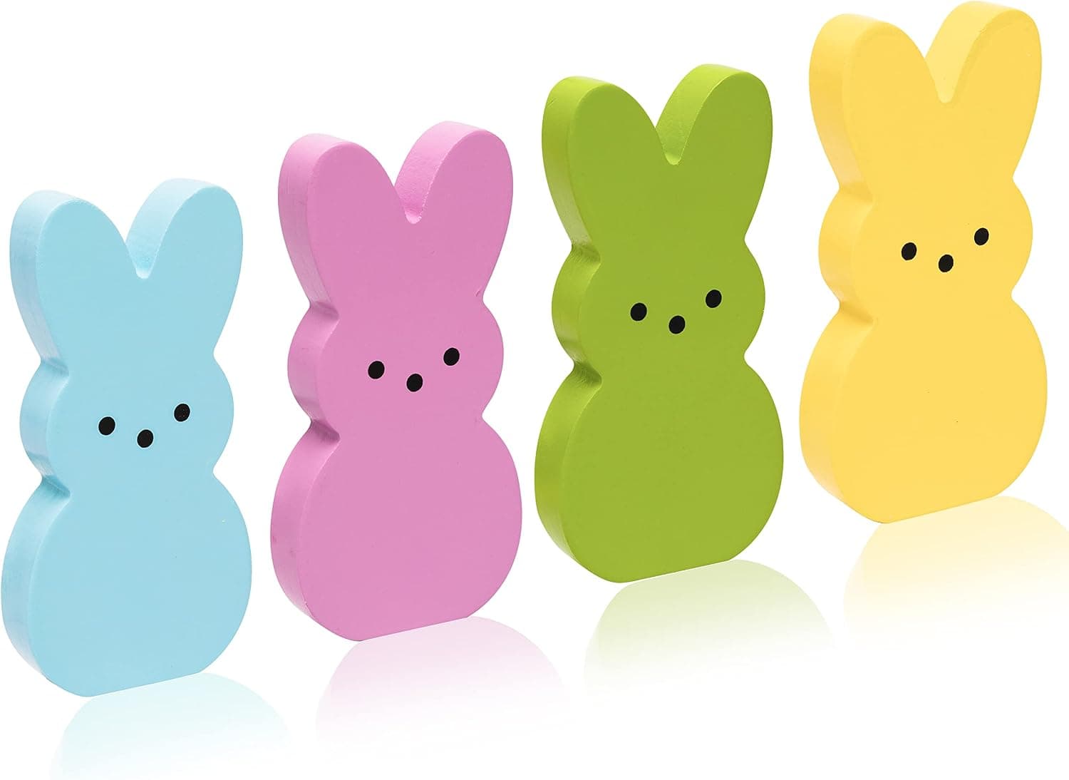 A1diee 4Pcs Easter Bunny Farmhouse Peeps Tiered Tray Sign Set Colorful Easter Mini Wooden Spring Rabbit Shaped Freestanding Table Centerpieces for Easter Party Home Shelf Room Kitchen Decorations