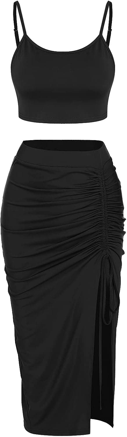 ZAFUL Women’s 2 Pieces Skirt with Crop Tank, High-Slit Twist Skirt Set Bodycon Dress for Party Club Nightout Cocktail