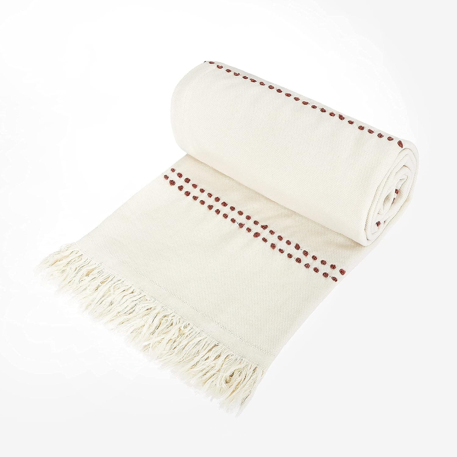 Heather Touch Throw Blanket Cotton Blend 50x60 Summer Blanket Decorative Turkish Textured Soft Cozy Blanket with Tassels/Fringe for Chair Bed Sofa Couch Lightweight Throw White