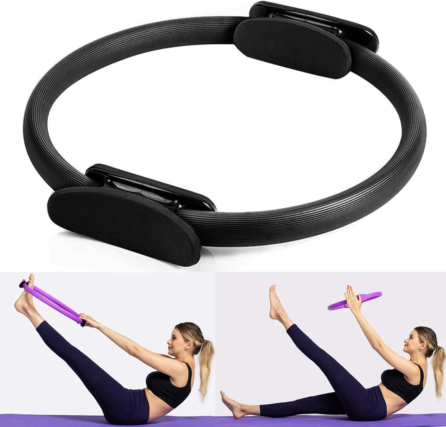 Fitness Pilates Ring for Women - 15inch Diameter Multifunctional Workout Exercise Equipment Yoga Circle & Pelring Exercise Ring & Magic Circle，Made in EVA Material to Prevent Scratches (Black)