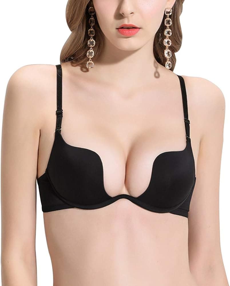 Autbre Women's Deep Plunge Convertible V Bra Push up Low Cut Seamless Comfort Wireless Sexy Dress Bra