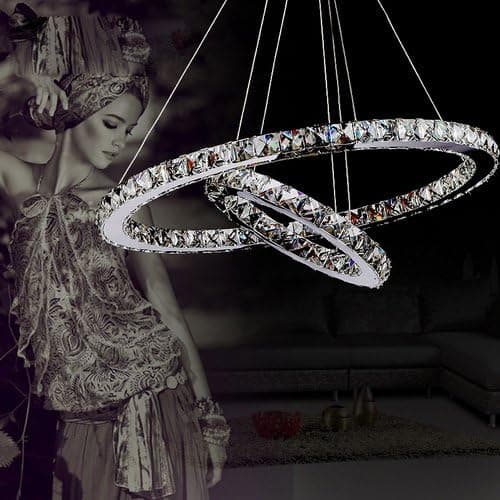 Lightinthebox Luxury Modern Crystal LED Pendant with Unique Two Rings, Modern Home Ceiling Light Fixture, Pendant Light Chandeliers Lighting