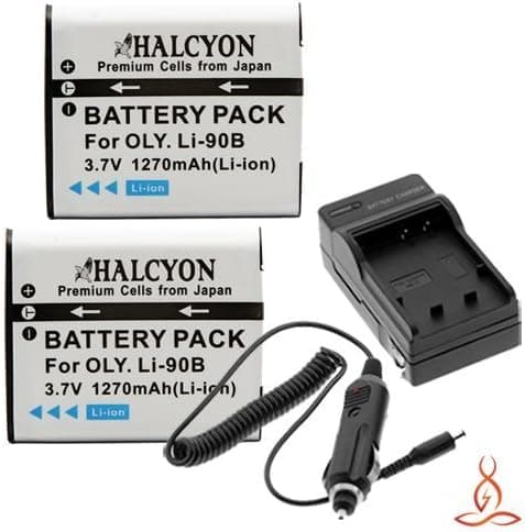Halcyon Two 1270 mAH Lithium Ion Replacement Battery and Charger Kit for Olympus LI90B and Olympus Tough TG-2 iHS, TG-1 iHS, Olympus Stylus XZ-2 iHS, SH-50 Digital Camera