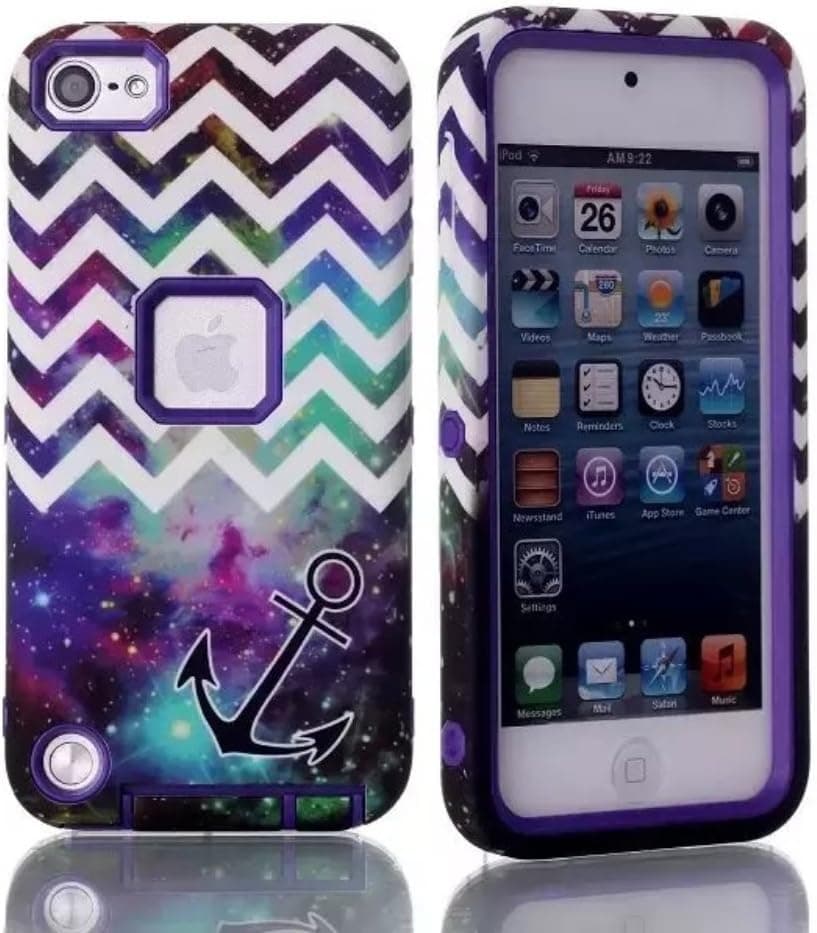 iPod Touch5 Case MOUKOU(TM) Hybrid High Impact 3 Layers Chevron with Anchor on Galaxy Pattern Hard Back Cover Case for ipod touch5