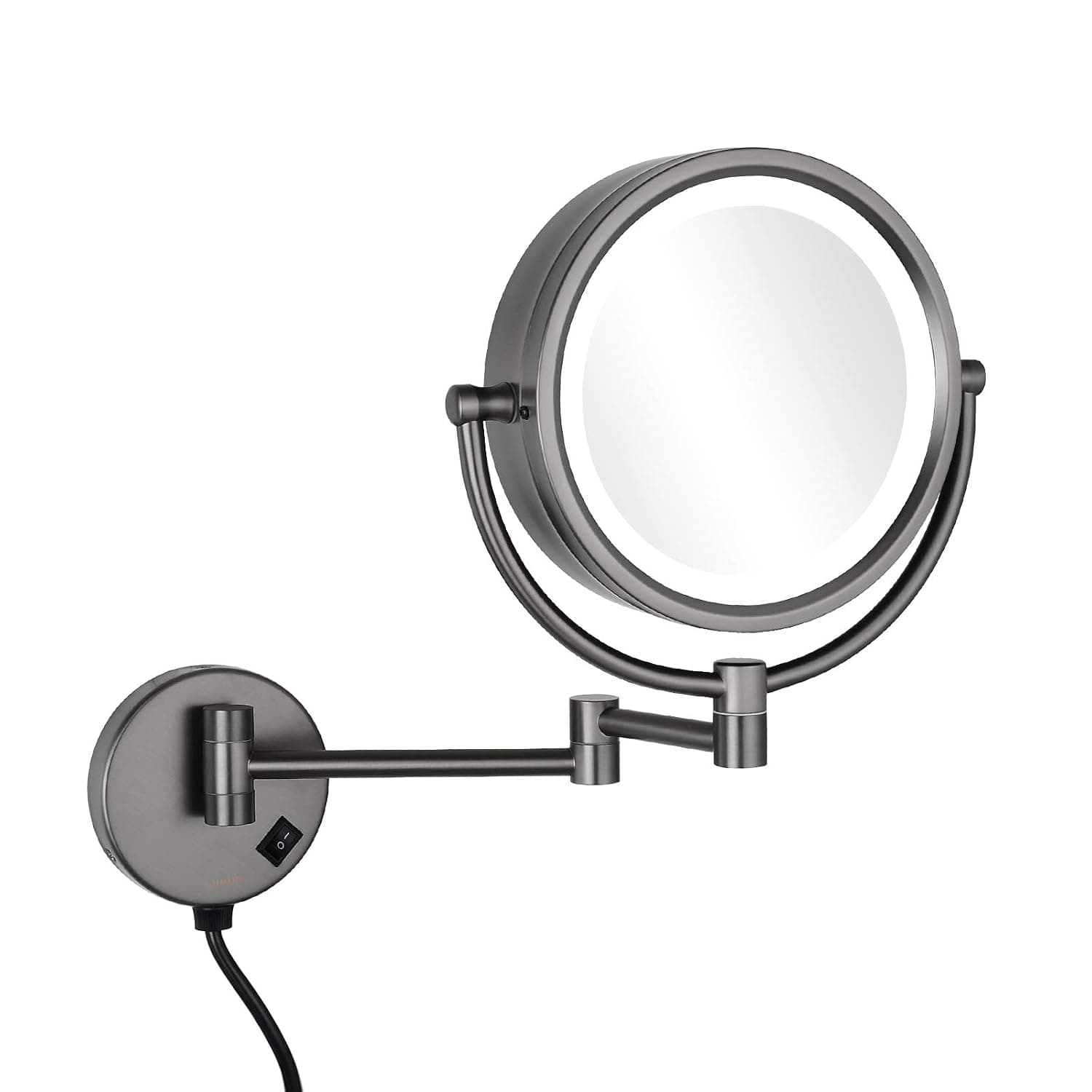 GURUN 8.5 Inch Magnifying Makeup Mirror with 3 Tones LED Lights Double Sided Vanity Mirror for Bathroom with 10X Magnification M1809D(Gun Gray/10X)