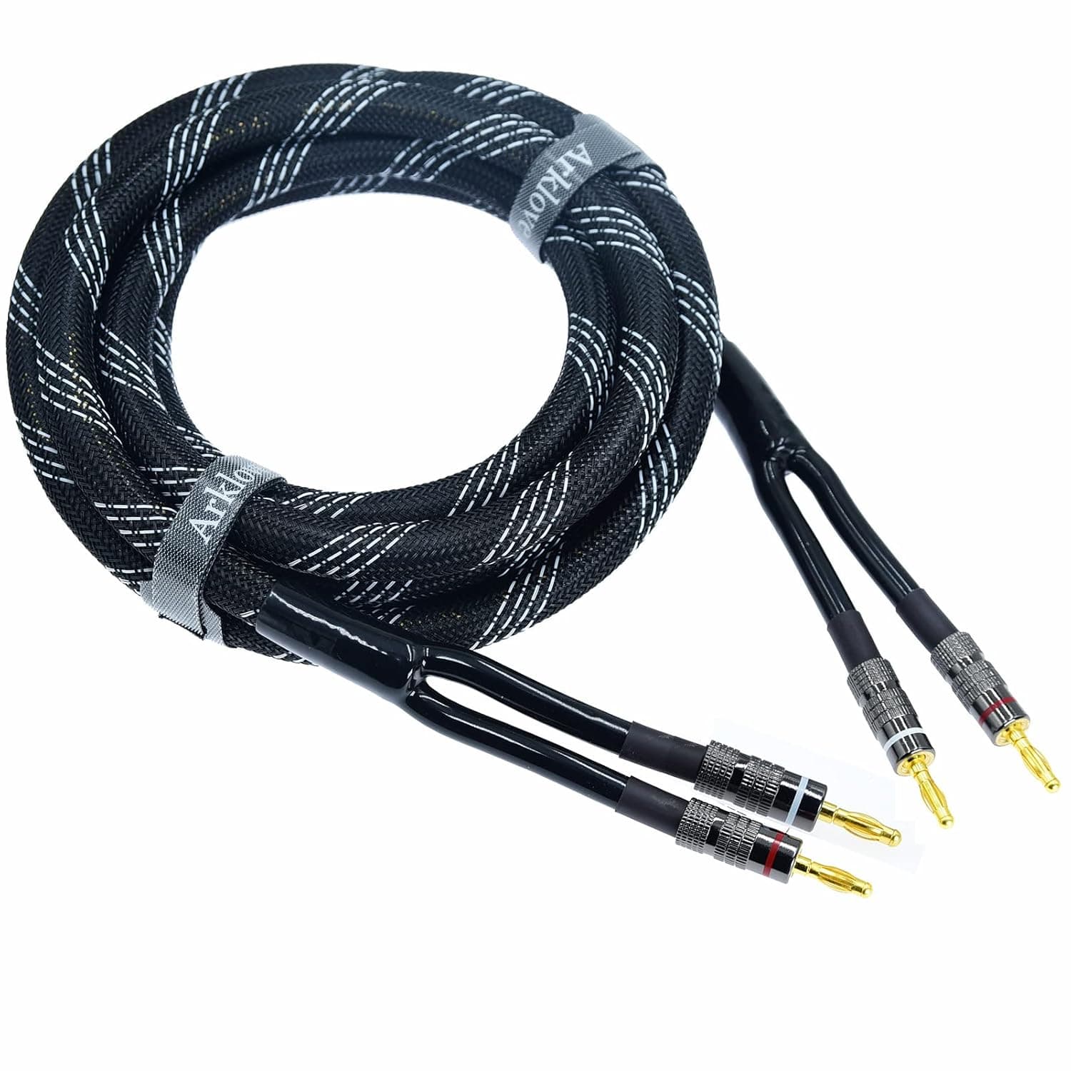 Arklove 1pcs 6ft 14awg Premium Heavy Duty Braided Wire Dual Banana to babana Gold Plated Plug Speaker Cable OFC Oxygen-Free Copper
