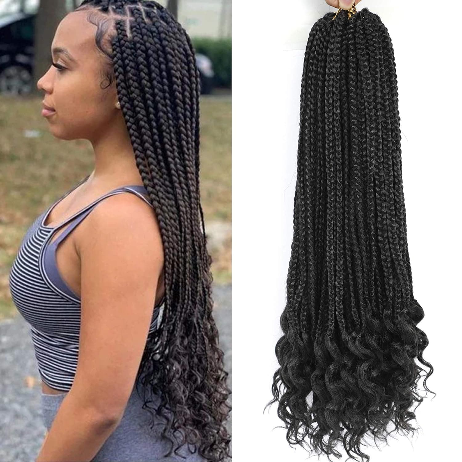 Karida Box Braids Crochet Hair 6Pcs Crochet Box Braids 30 Inch Goddess Box Braids Crochet Braids With Curly Ends Synthetic Kanekalon Crochet Hair Braids 24 Strands/Pack (30 Inch (6 Packs), 2#)