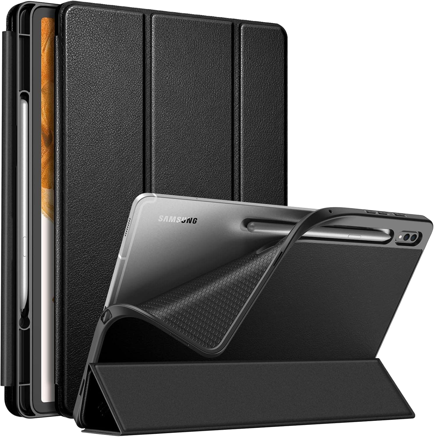 Fintie Slim Case for Samsung Galaxy Tab S8 Plus 2022/S7 FE 2021/S7 Plus 2020 12.4 Inch with S Pen Holder, Soft TPU Smart Stand Back Cover Auto Wake/Sleep, Black