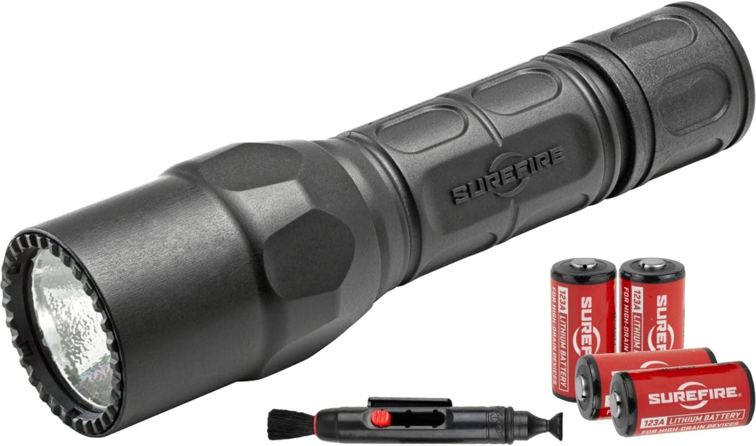 SureFire G2X Pro Dual-Output LED Flashlight - 600 Lumens + Additional SureFire Batteries and Lens Cleaning Kit (Black)