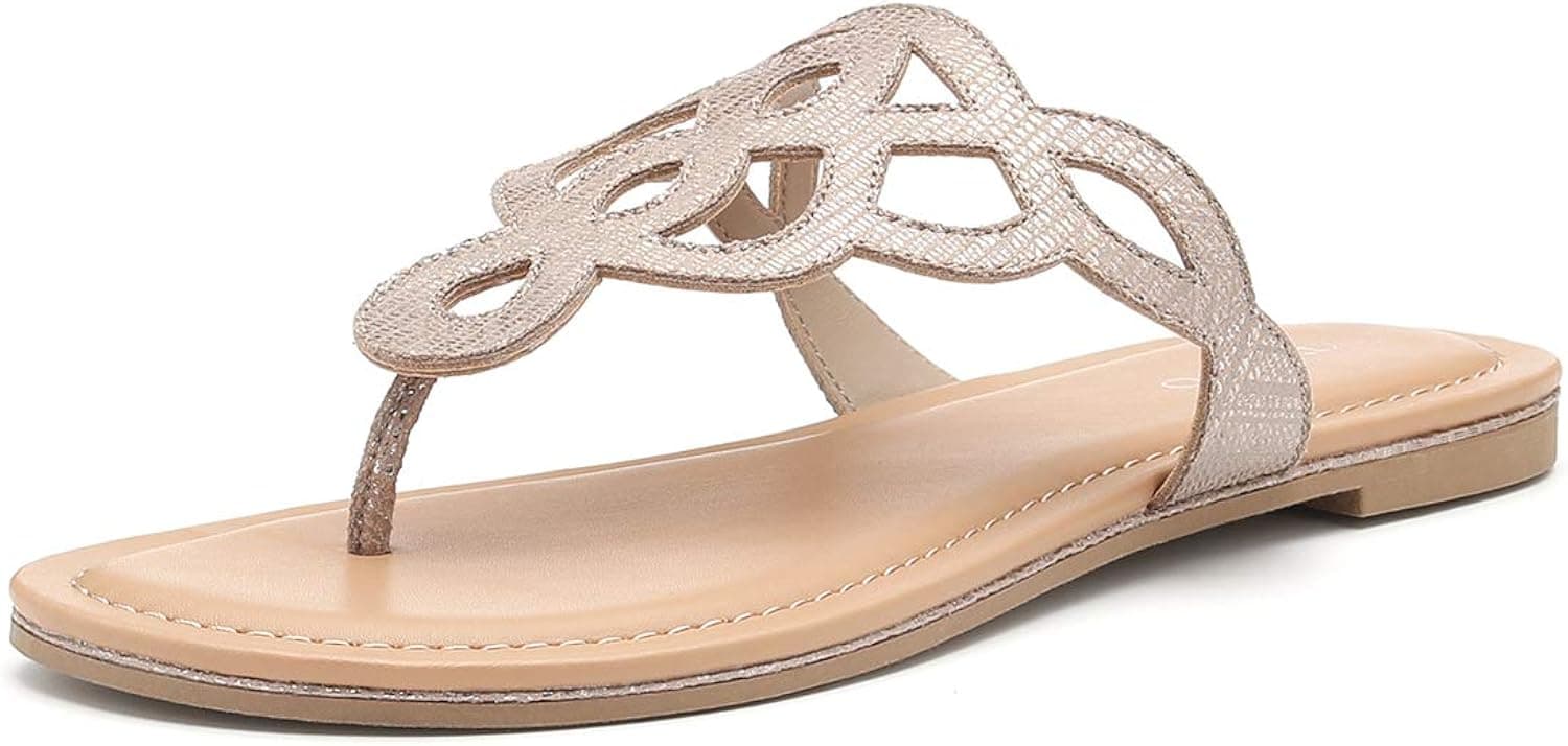 TIHOO Women's Strappy Flip Flops Summer Flat Thong Sandals taupe 9