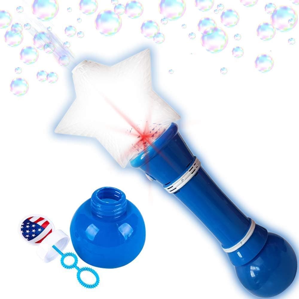 ArtCreativity Light-Up Patriotic Prism Star Bubble Blower - 12 Inch Illuminating Bubble Blower with Thrilling LED Effects - Bubble Fluid and Batteries Included - Party Favor, Gift Idea for Kids (Blue)