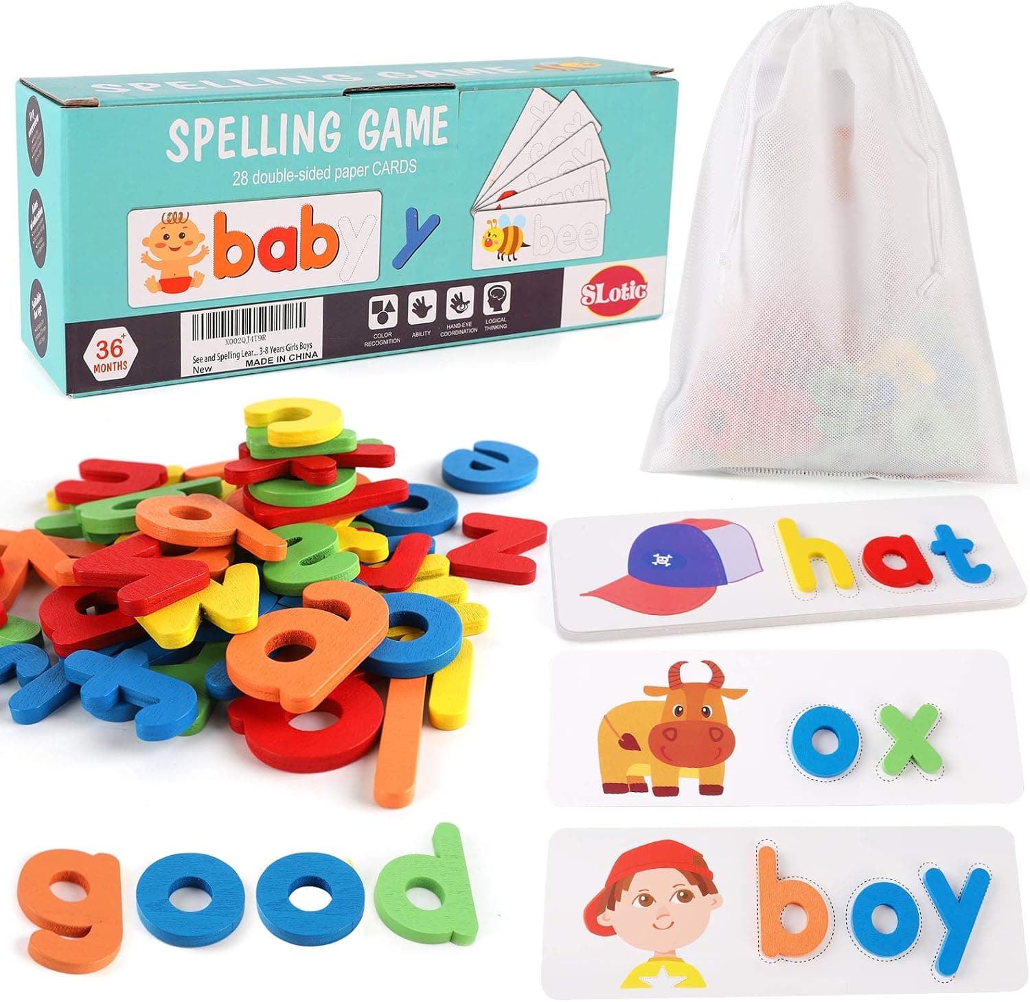 See and Spell Learning Toys, Spelling Game Sight Matching Letter Words Games Wooden Develops Alphabet Words Spelling Skills Block Great Gift Educational Preschool Toys for 3 4 Year Old Girls Boys