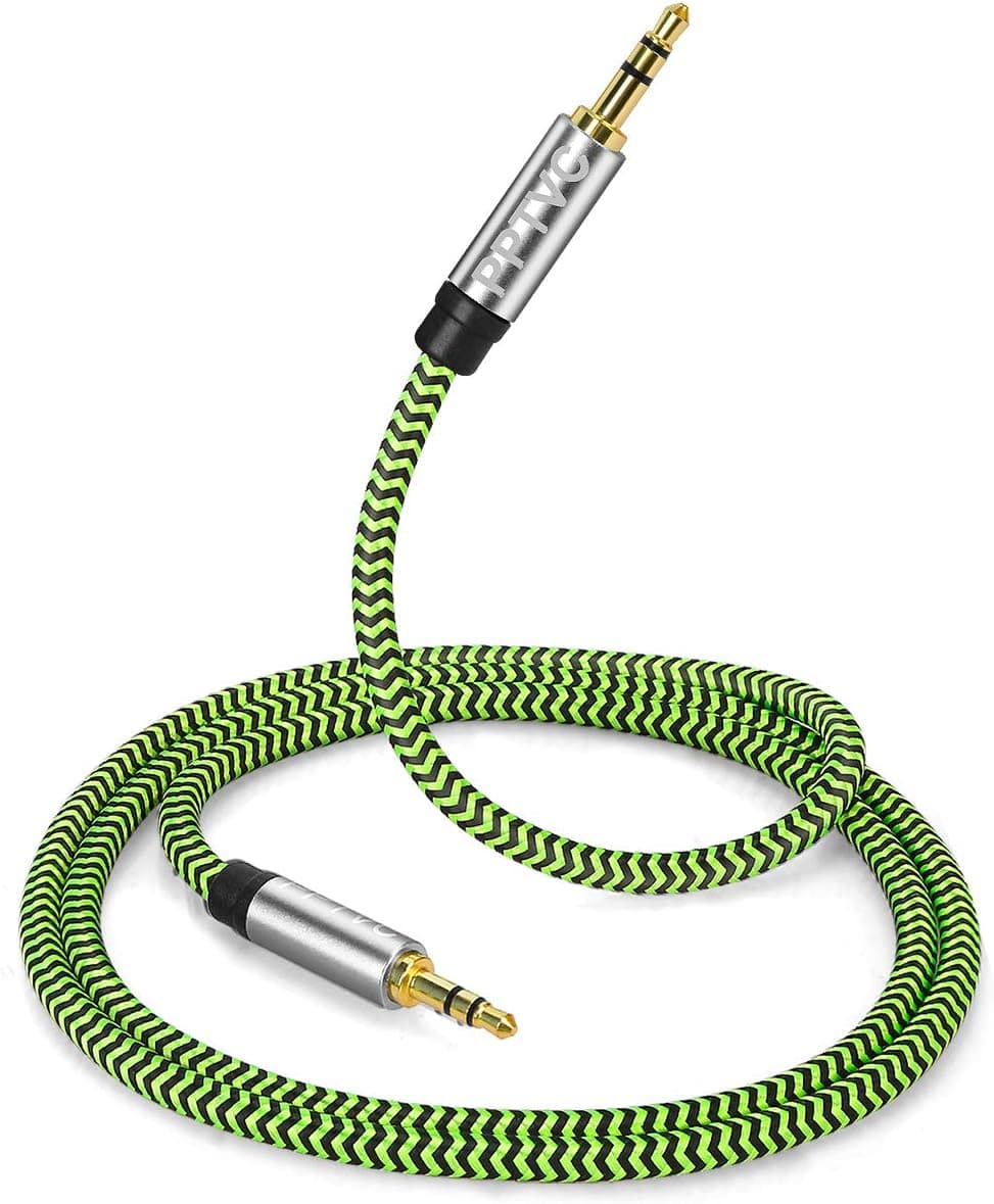 PPTVC 3.5mm Male to Male Stereo Auxiliary Audio Cable 65FT, Nylon Braided Unbreakable & Great for iPhones, iPads, Headphones, Smartphones, Notebooks, Cars & Other Devices with 3.5mm Aux Port