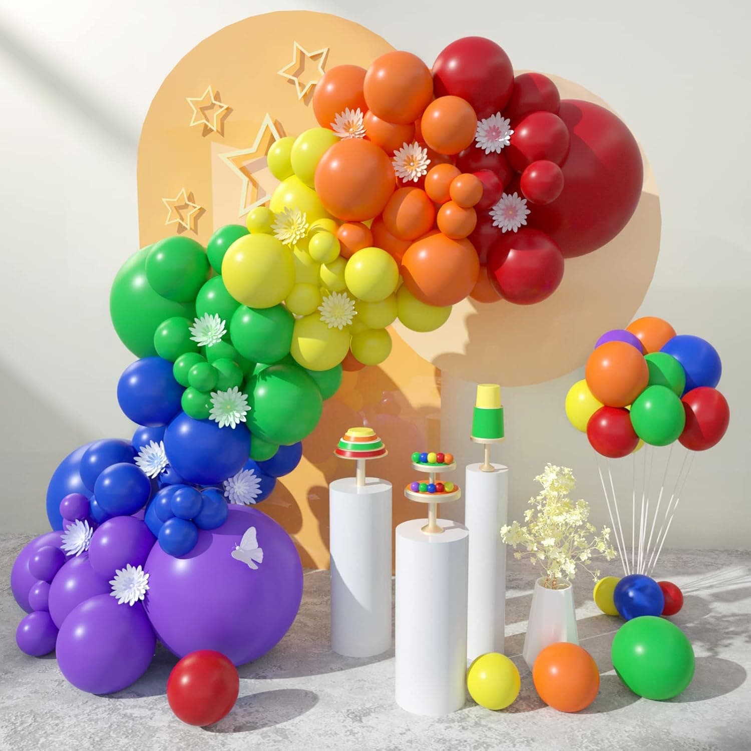 Henviro Rainbow Balloon Arch Kit - 102 Pcs 5/10/12/18 Inch rainbow Balloon Quality Latex Balloons As Birthday Party Balloons/Graduation Balloons/Valentines Day Balloons/Baby Shower/Wedding