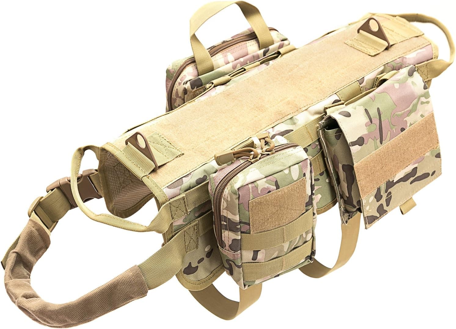 Petvins Tactical Dog Molle Vest Harness K9 Adjustable Outdoor Training Service Camouflage Harness with 3 Detachable Pouches Camouflage Size L