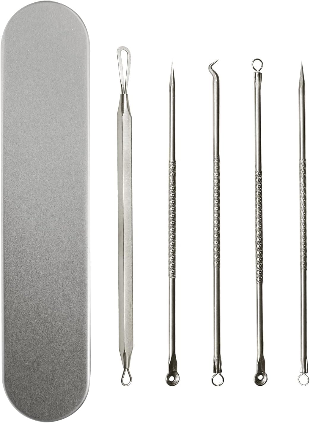 Sihuuu Blackhead Remover Tool Set Pimple Extractor Stainless Steel Pimple Popper Acne Extractions Tools (A,5 Pack)