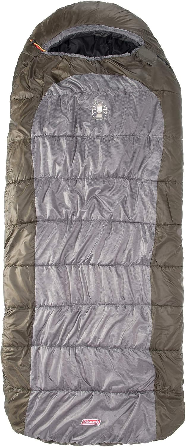 Coleman Big Basin Cold-Weather Sleeping Bag, 15°F Big & Tall Camping Sleeping Bag for Adults, Adjustable Hood and Fleece-Lined Footbox for Warmth and Ventilation, Fits Adults up to 6ft 6in Tall