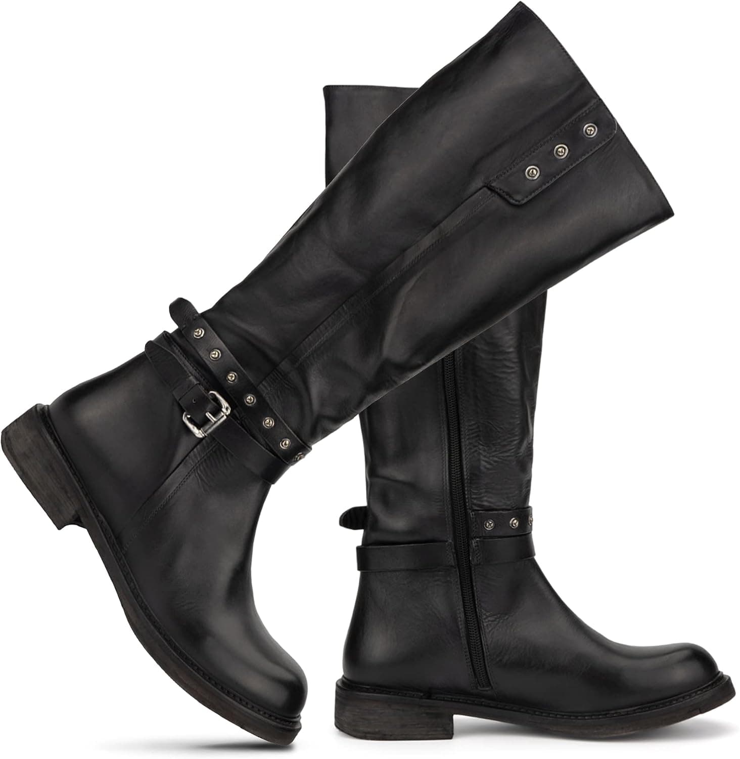 Vintage Foundry Co. Women’s Reign Handcrafted Fashion Casual Leather Knee-High Boot, Zip, Round Toe, Leather Rubber Outsole