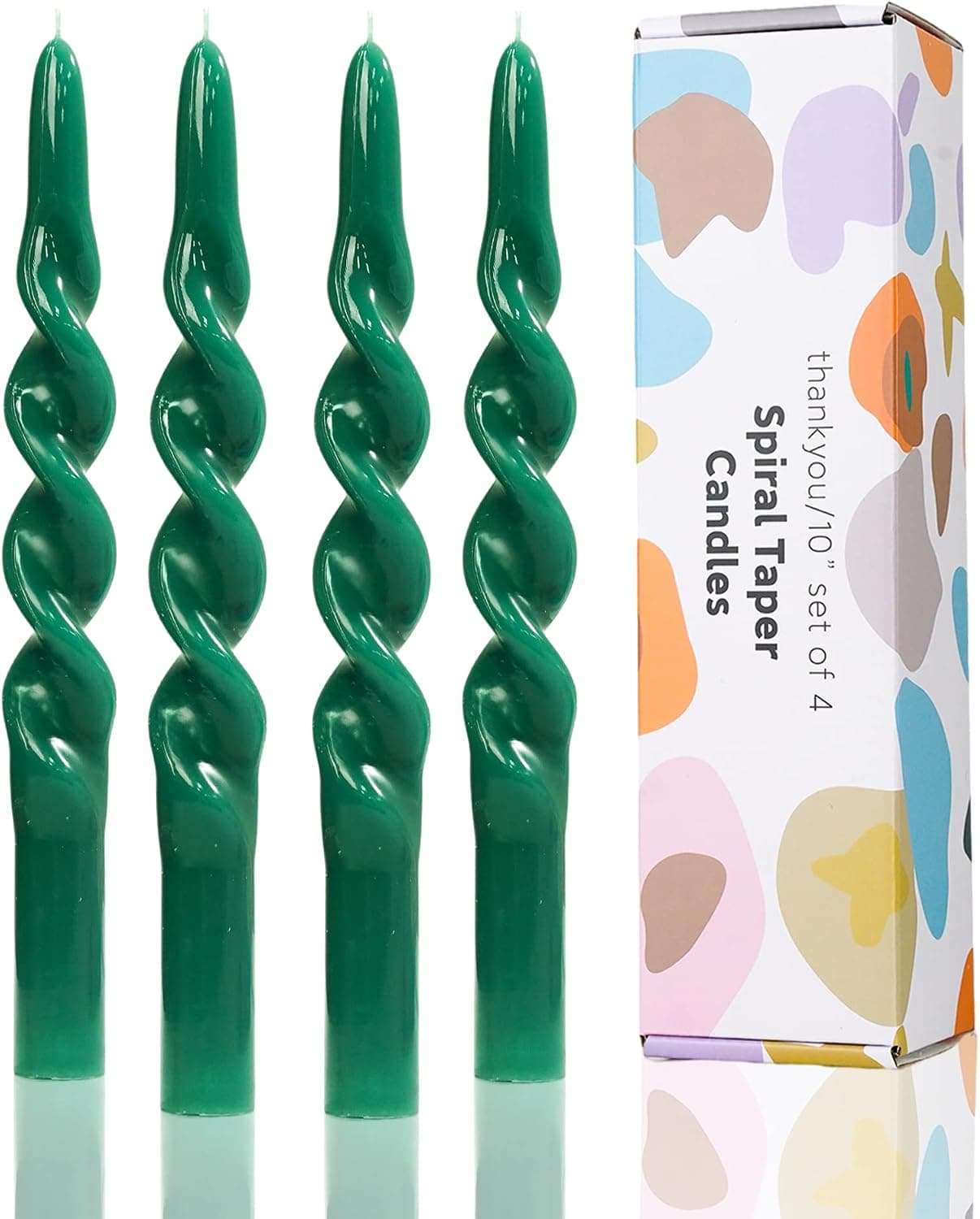LPUSA Christmas Spiral Taper Candles Twisted Candle Conical Stick Candles for Holiday Wedding Party Wax Unscented Dinner Candle Dripless,Christmas Gift H 10 Inch, 4pcs（Hunter Green）