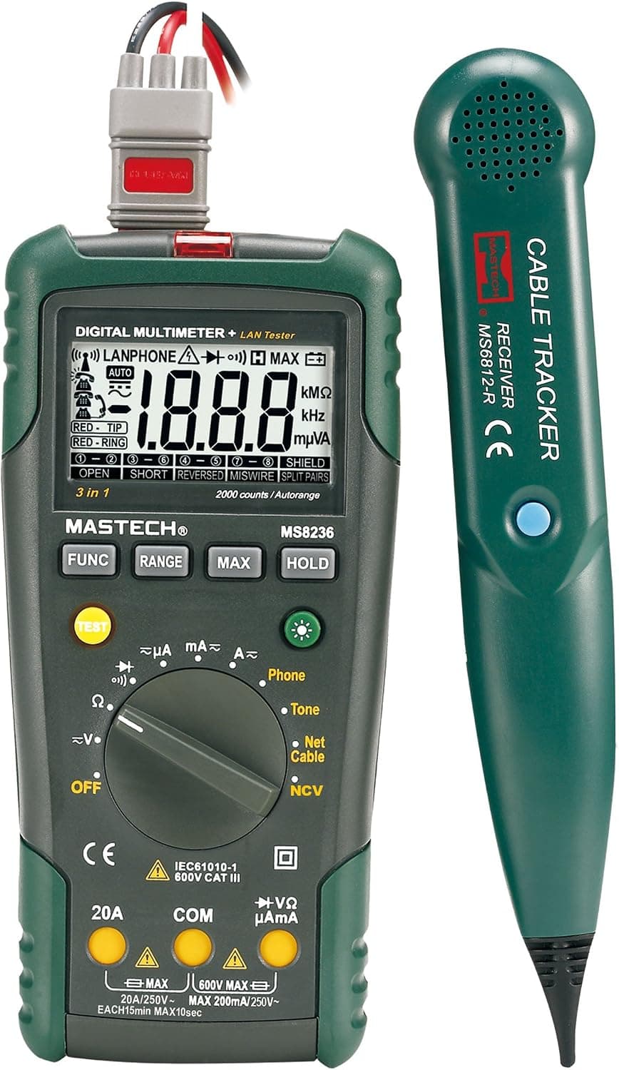 MASTECH MS8236 Autoranging Digital Multimeter LAN Tone Phone Detector Cable Tracker Voltage Tester