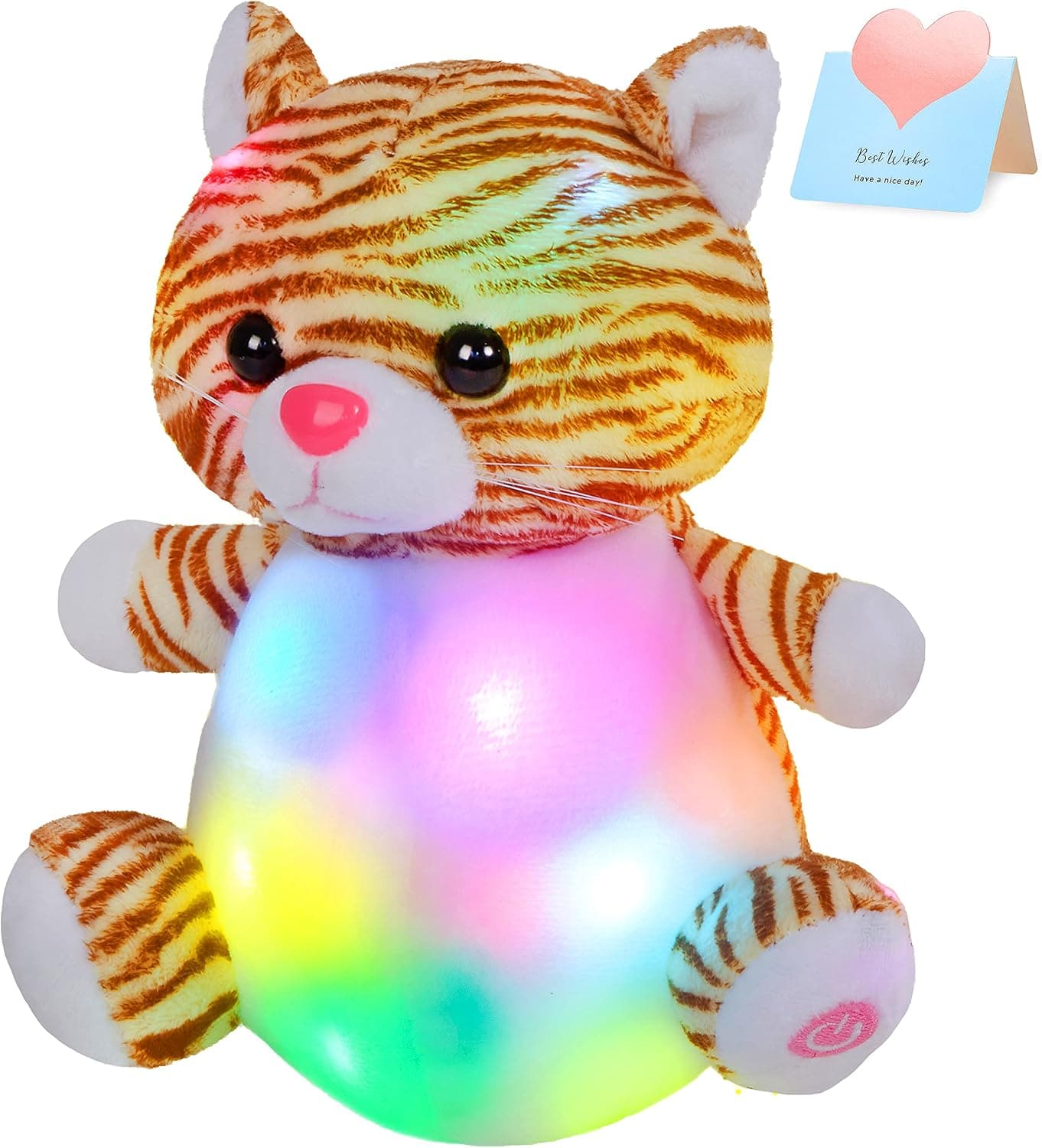 SpecialYou Glow Cat LED Light Up Kitty Pillow Stuffed Animal Adorable Kitty Plush Toy Nursery Room Cushion Decoration Gift for Kids Boys Girls, 8''