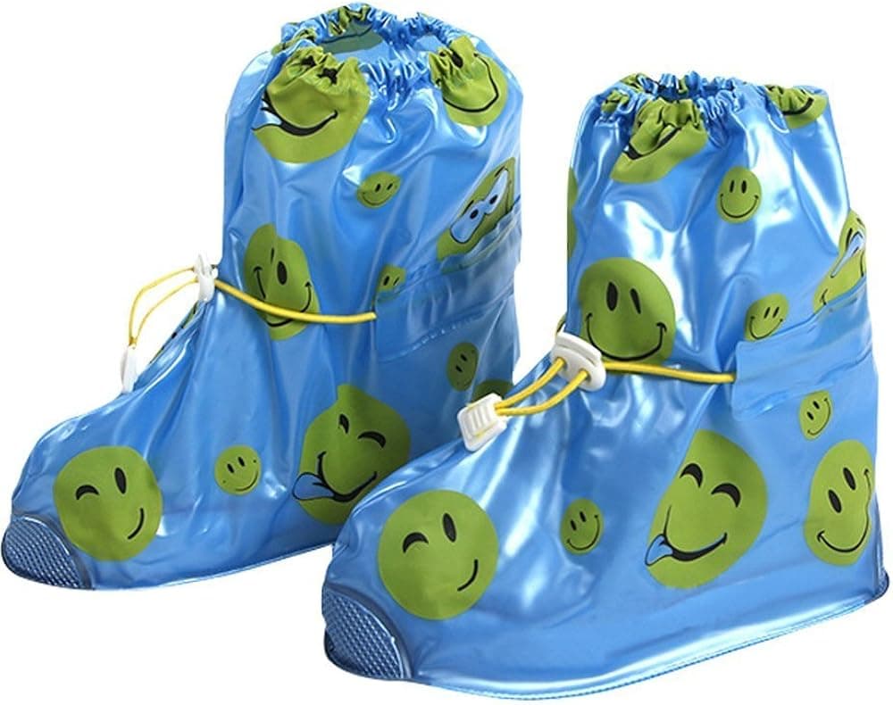 Rain Shoes Cover for Boys and Girls Cute Waterproof Slip-Resistant Kids Cycling Overshoes（Blue，XL）