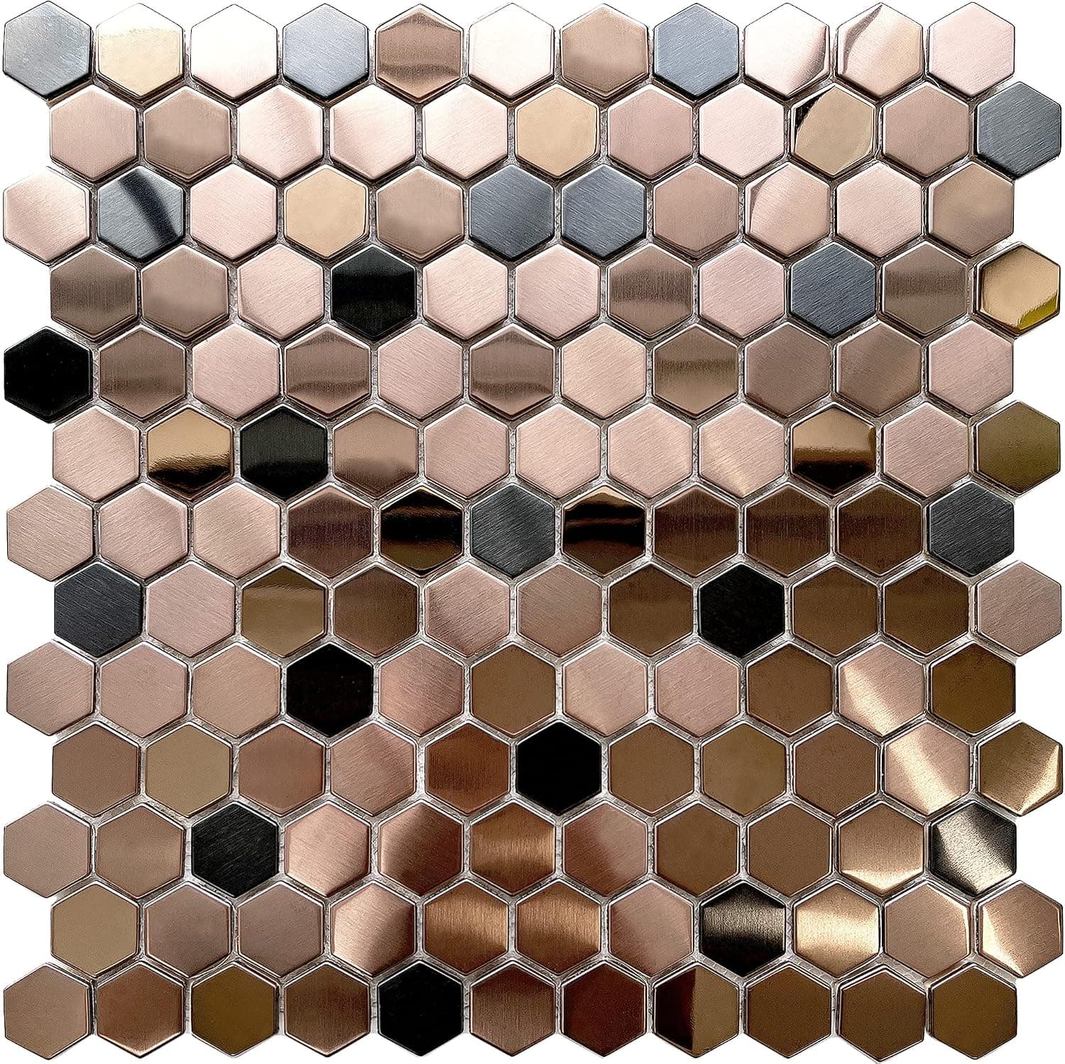 Hexagon Stainless Steel Brushed Mosaic Tile Bronze Copper Color Black Bathroom Shower Floor Tiles TSTMBT021 (10 Square Feet)