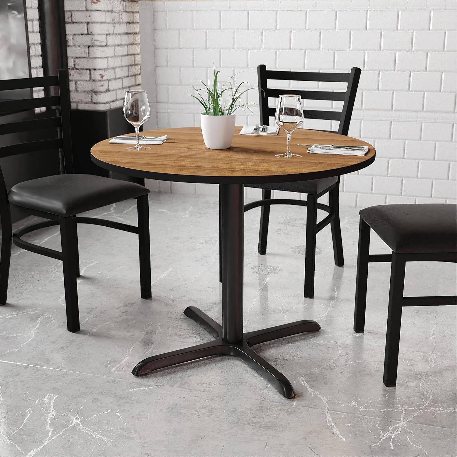 Flash Furniture 36'' Round Walnut Laminate Table Top with 30'' x 30'' Table Height Base