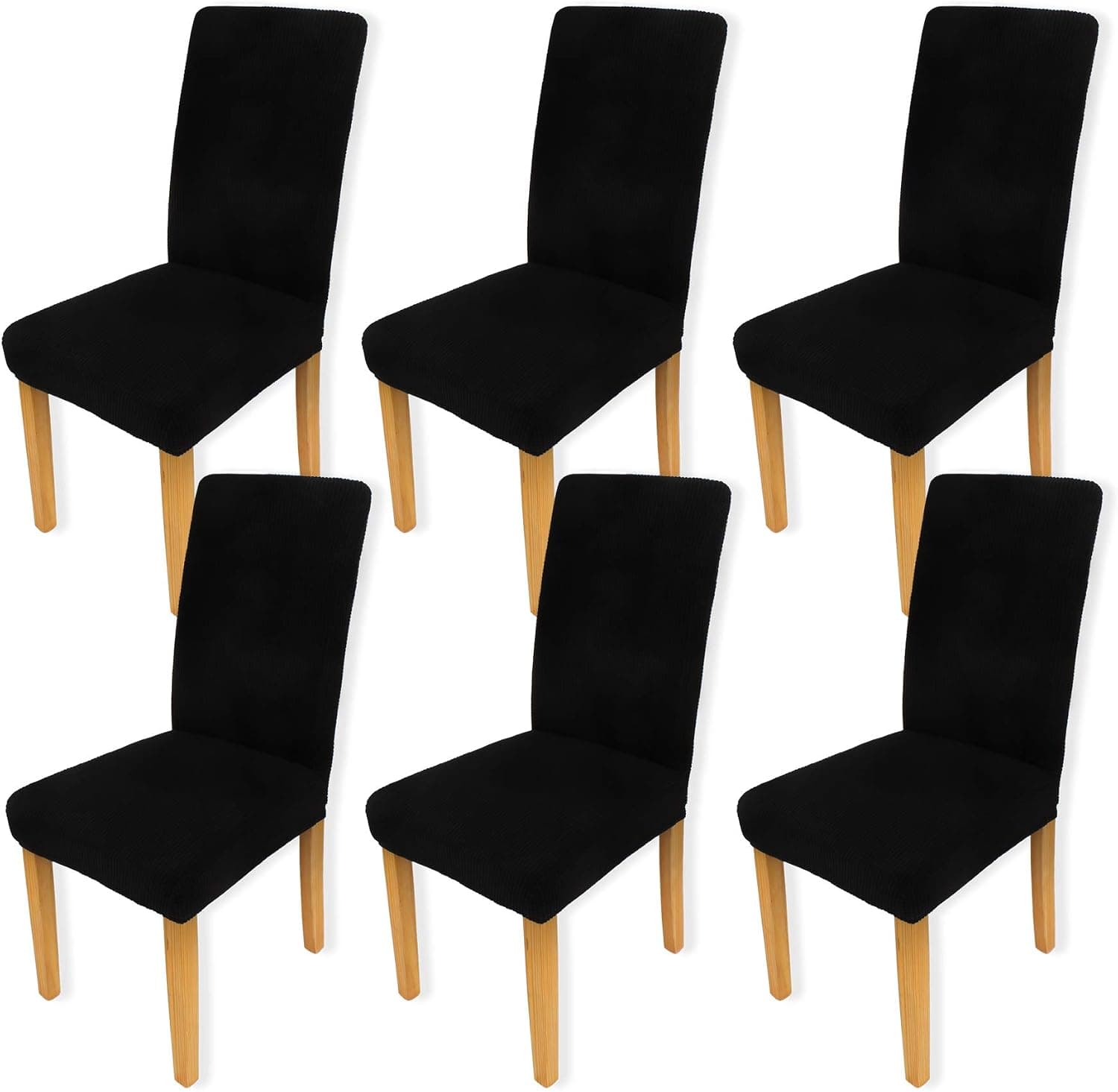 VOILYBIRD Stretch Dining Room Chair Covers Washable and Easy Care Parsons Chair Slipcovers Quality Jacquard Seat Protector (Black, Set of 6)
