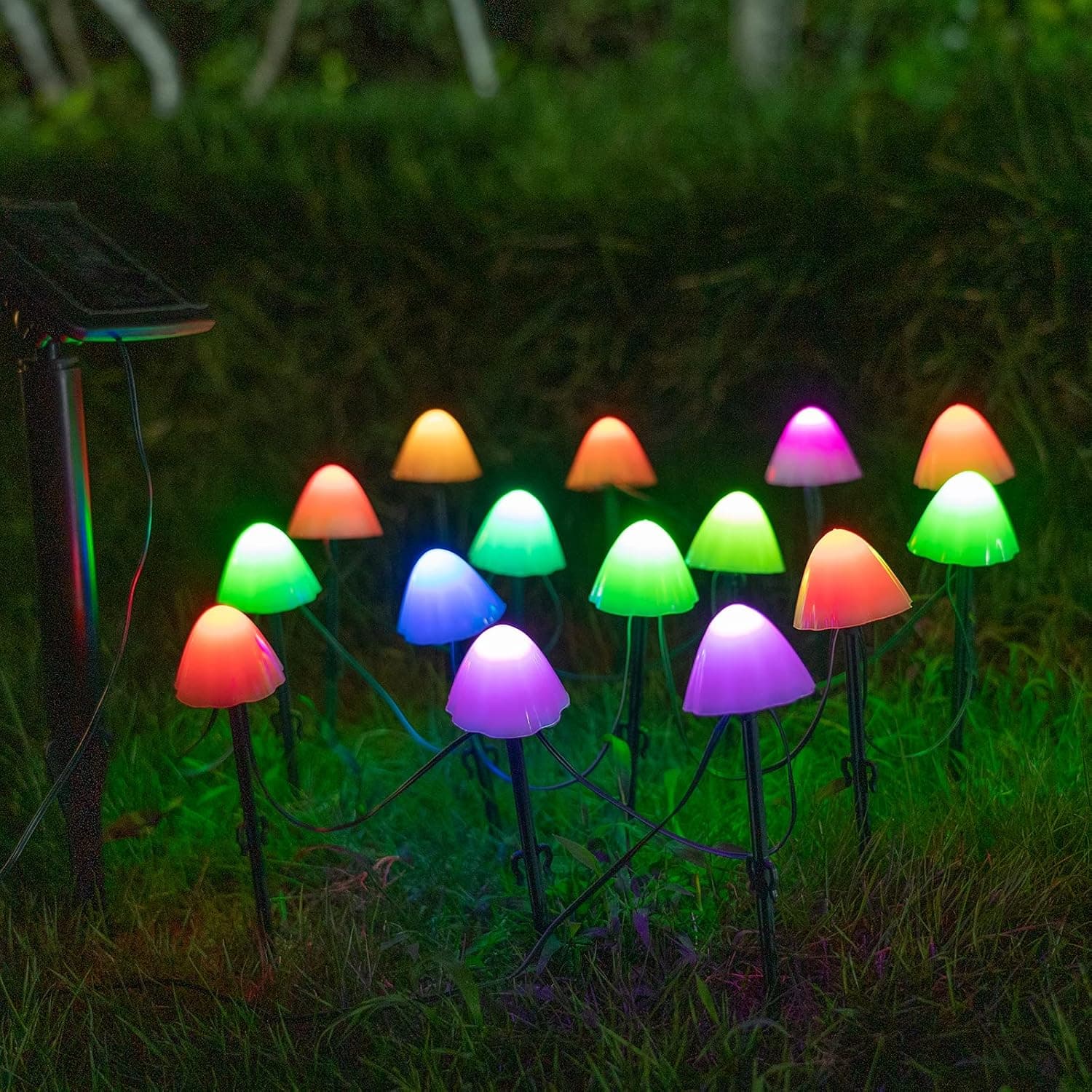 shinar Set of 15pcs RGB 7 Colorchange 19.6ft Mini Mushroom Solar Lights Solar Pathway Lights Outdoor Decoration Fairy Color Changing Solar String Light for Garden,Backyard,Lawn,Party,Christmas